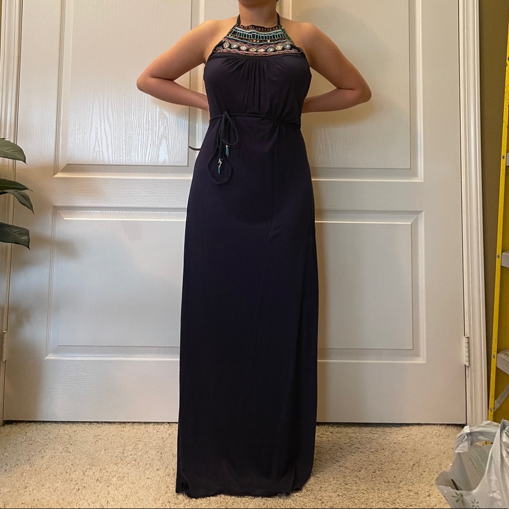Navy Blue Halter Maxi Sundress